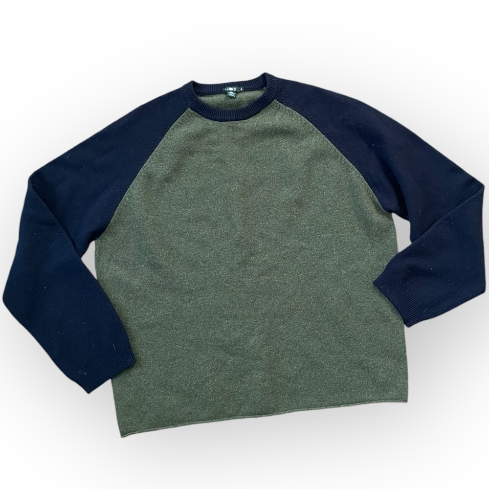 J. Crew Lambs Wool men’s contrast sleeves vintage crew neck sweater size XL Y2K